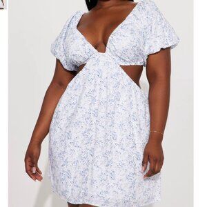 Fashion Nova Forever Yours Mini Dress White Blue Floral 1X